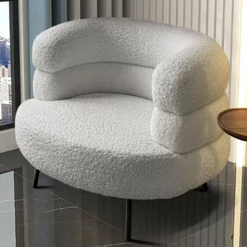 Contemporary Nordic Round Lambswool Upholstered Vanity Stool Backrest Armrest For Bedroom