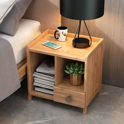 Modern Minimalist Rectangular Tabletop Solid Wood Nightstand 1/3-Drawer For Bedroom