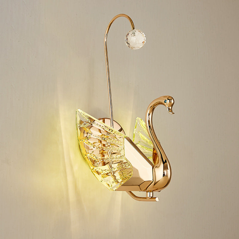 Modern Luxury Crystal Aluminum Acrylic Swan LED Wall Sconce Lamp For Bedside