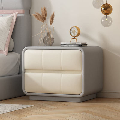 Contemporary Simplicity Square Microfiber Leather Wood Frame End Table 2-Drawer For Bedroom