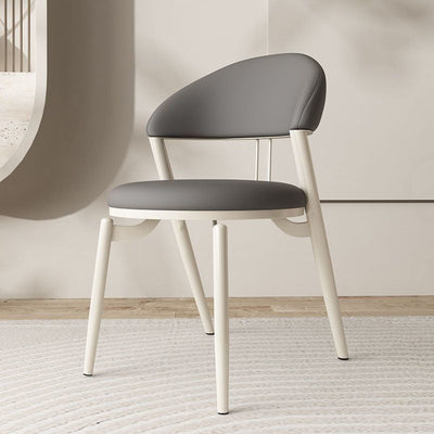 Contemporary Nordic Round Leather Upholstered Carbon Steel Dining Chair Open Back For Dining Room