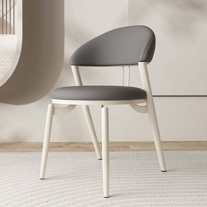 Contemporary Nordic Round Leather Upholstered Carbon Steel Dining Chair Open Back For Dining Room