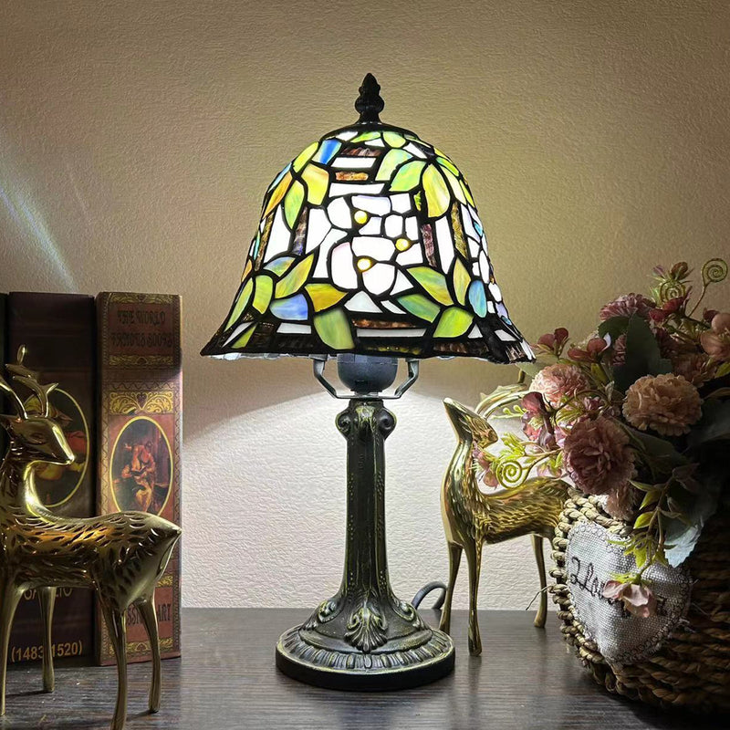 Traditional Tiffany Dome Iron Glass 1-Light Table Lamp For Study