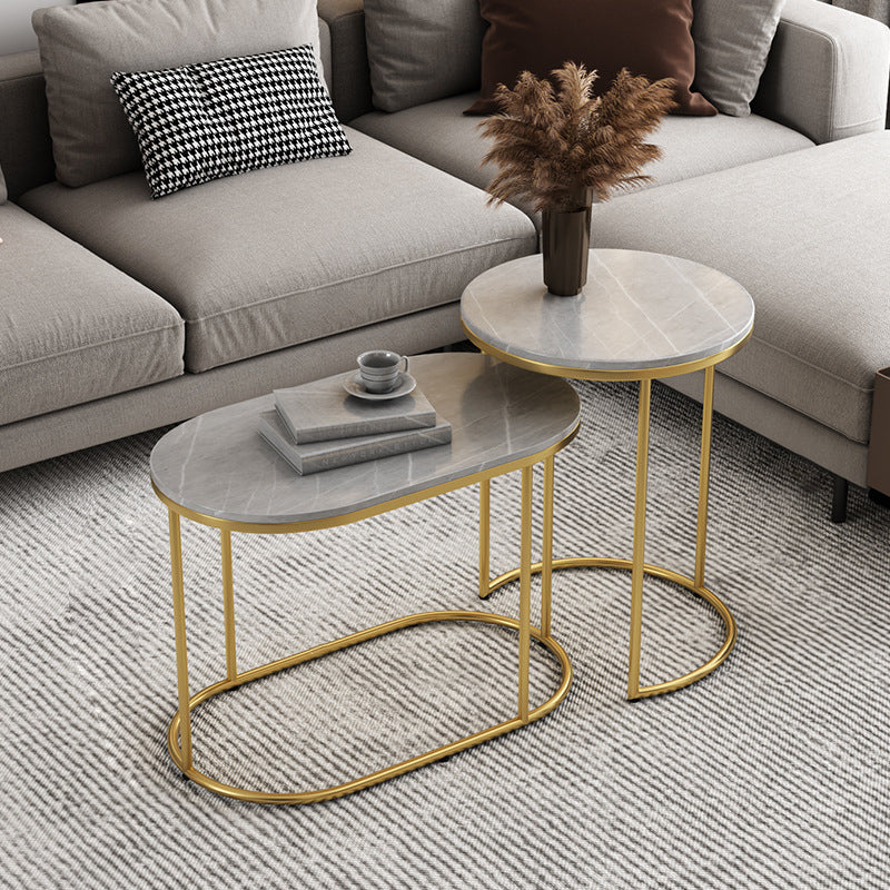 Contemporary Luxury Oval Sintered Stone Top Nesting End Table For Living Room