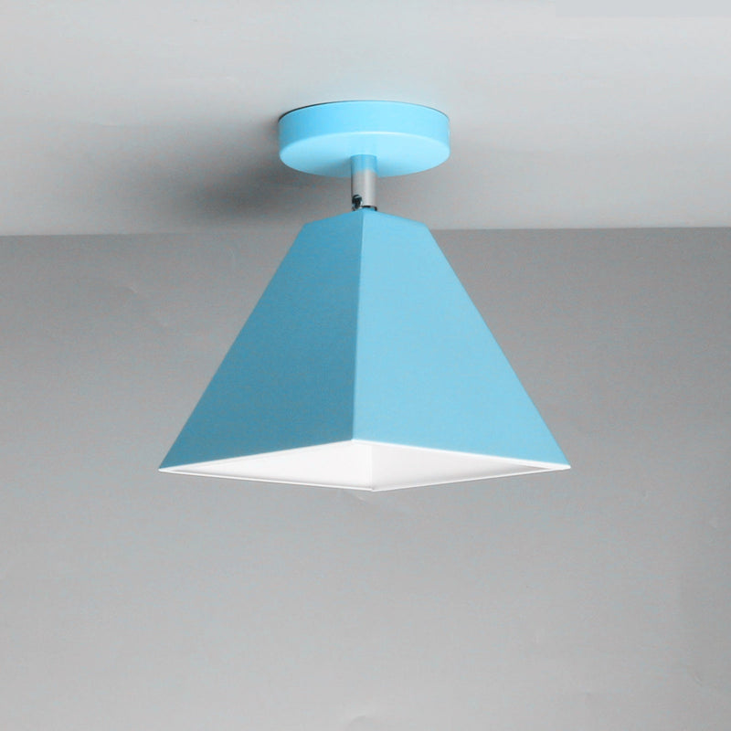 Contemporary Creative Trapezoid Iron 1-Light Semi-Flush Mount Ceiling Light For Living Room