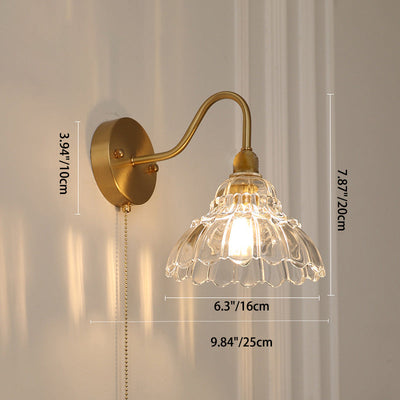 Modern Minimalist Bellflower Brass Glass 1-Light Wall Sconce Lamp For Living Room