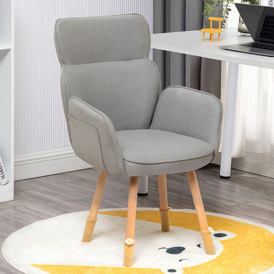 Contemporary Nordic Square Fabric Upholstered Solid Wood Legs Vanity Stool Backrest Armrest For Bedroom