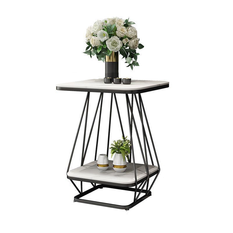 Contemporary Nordic Square Geometric Slab Iron End Table 2-Tier For Living Room