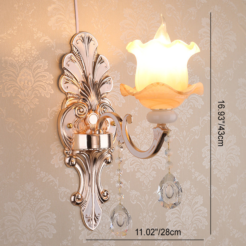 Traditional European Carved Sconce Zinc Alloy Imitation Jade 1/2 Light Wall Sconce Lamp For Living Room