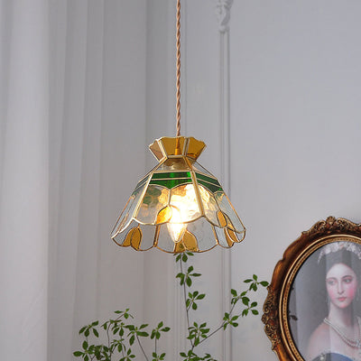 Contemporary Retro Brass Glass Conic Rose Tulip 1-Light Pendant Light For Dining Room