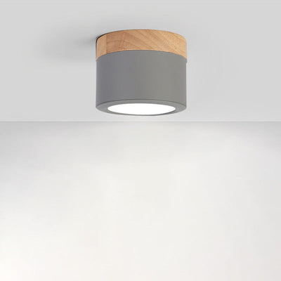 Contemporary Scandinavian Wood Iron Acrylic Cylinder LED Flush Mount Ceiling Light For Hallway