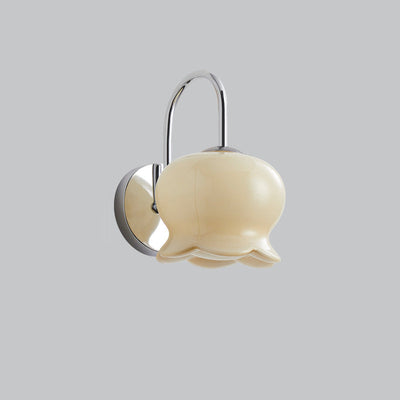 Modern Minimalist Cream Bell Orchid Flower Bow Iron Glass 1-Light Wall Sconce Lamp For Bedroom