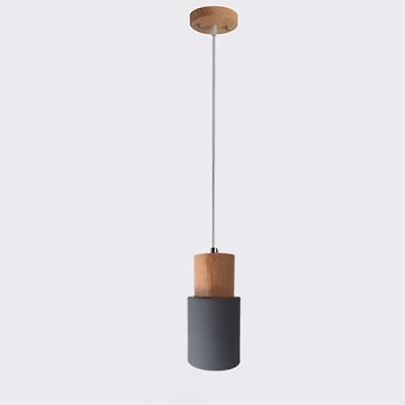 Contemporary Nordic Cylinder Hardware Wood 1-Light Pendant Light For Living Room