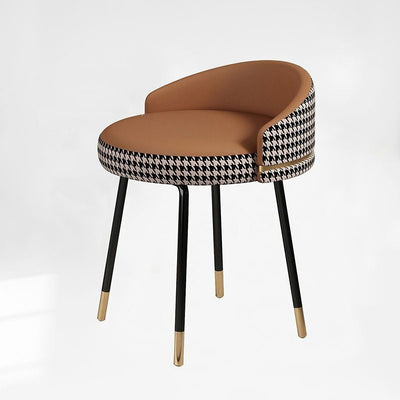 Contemporary Nordic Round Houndstooth Leather Fabric Splicing Vanity Stool Low Back For Bedroom