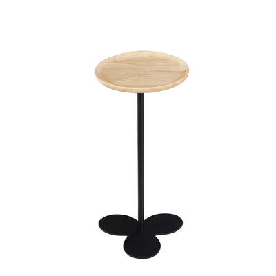 Modern Minimalist Round Tabletop Iron Marble Solid Wood Side Table 1-Leg For Living Room