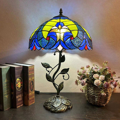 Traditional Tiffany Dome Iron Glass 1-Light Table Lamp For Living Room