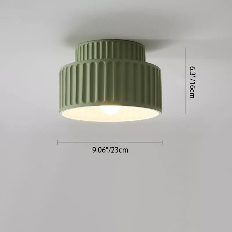 Contemporary Nordic Cream Style Ribbed Resin Round Shade 1-Light Flush Mount Ceiling Light For Bedroom