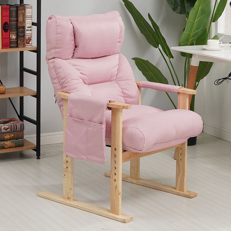 Silla de acento contemporánea nórdica rectangular de tela y madera con respaldo y reposabrazos para sala de estar 