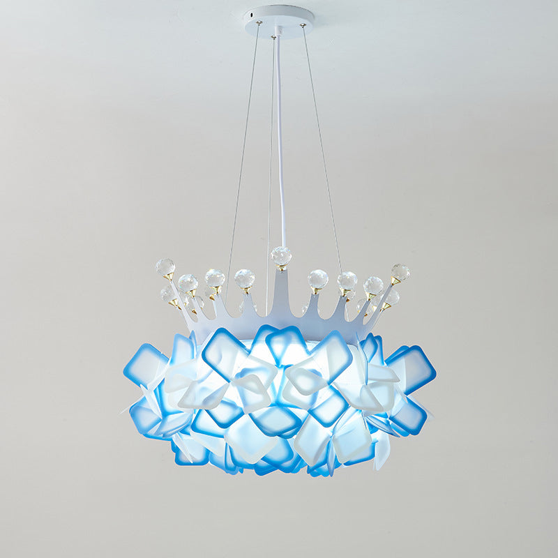 Contemporary Creative Hardware Crown Decor PVC Petal Shade LED Pendant Light For Living Room