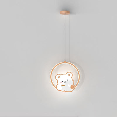 Modern Simplicity Kids Aluminum Iron Acrylic Circle Bear Cow LED Pendant Light For Bedside