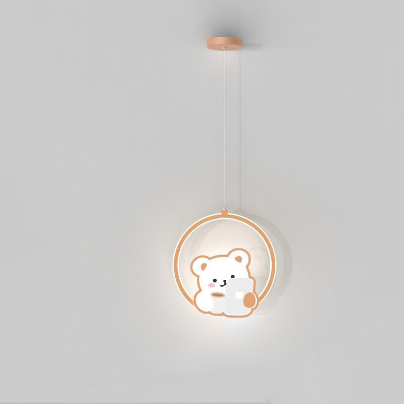 Modern Simplicity Kids Aluminum Iron Acrylic Circle Bear Cow LED Pendant Light For Bedside