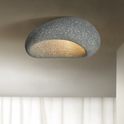 Traditional Japanese Foam Rock Hollowed 1-light Flush Mount Ceiling Light For Dining Room