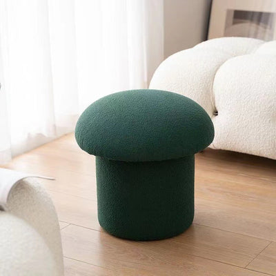 Modern Minimalist Mushroom Cylinder Lambswool Wood Vanity Stool For Bedroom