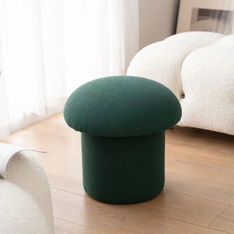 Modern Minimalist Mushroom Cylinder Lambswool Wood Vanity Stool For Bedroom