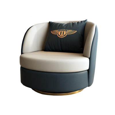 Modern Luxury Round Leather Upholstered Swivel Accent Chair Backrest Armrest For Living Room