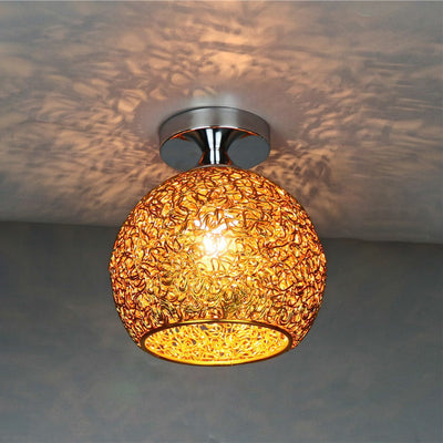 Contemporary Scandinavian Iron Aluminum Weaving Ball 1-Light Semi-Flush Mount Ceiling Light For Hallway