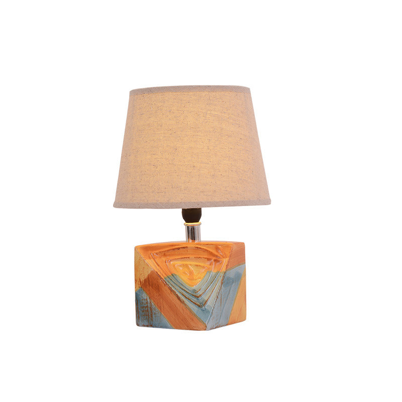 Contemporary Scandinavian Square Ceramic Base Fabric 1-Light Table Lamp For Bedroom