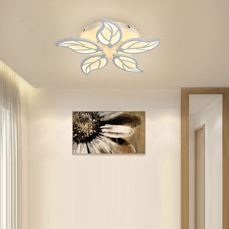 Modern Minimalist Leaf Hardware Acrylic LED Semi-Flush Mount Ceiling Light For Living Room