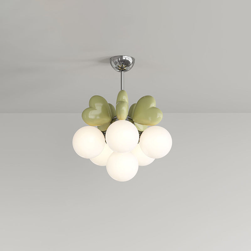 Modern Minimalist Cream Orb Heart Hardware Resin PE 4/6 Light Chandelier For Living Room