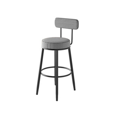 Contemporary Nordic Round Cotton Linen Upholstered Bar Stool Backrest Footrest For Dining Room