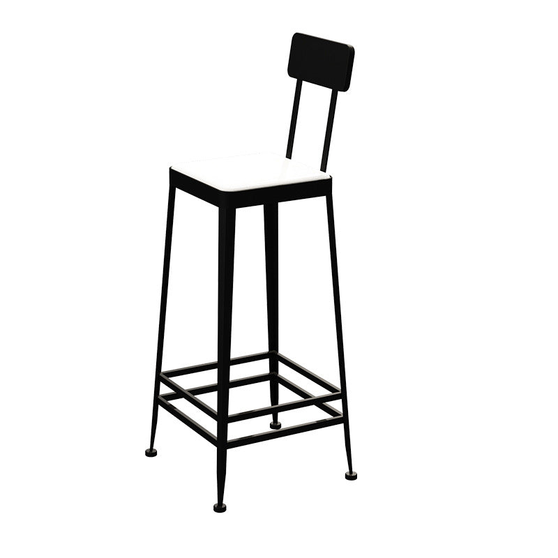 Modern Minimalist Square Leather Upholstered Iron Frame Bar Stool Backrest Footrest For Dining Room