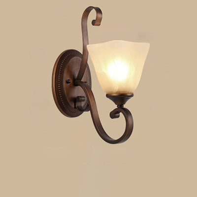 Traditional Vintage Round Glass Iron 1/2 Light Wall Sconce Lamp For Bedroom