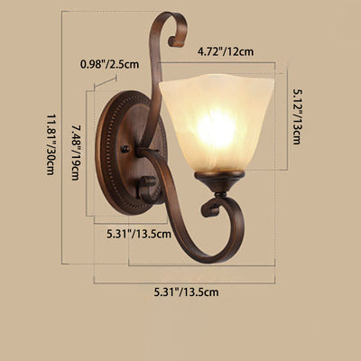 Traditional Vintage Round Glass Iron 1/2 Light Wall Sconce Lamp For Bedroom