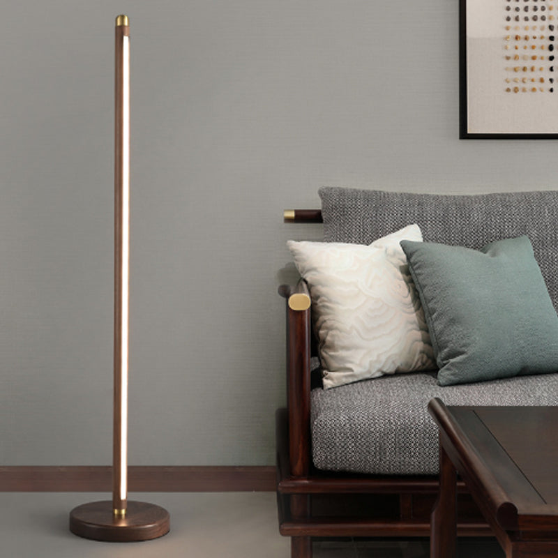 Modern Minimalist Linear Wood Copper Acrylic LED Standing Floor Lamp For Bedroom