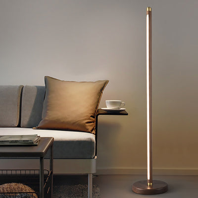 Modern Minimalist Linear Wood Copper Acrylic LED Standing Floor Lamp For Bedroom