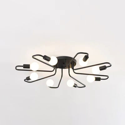 Contemporary Nordic Curved Tube Line Iron 6/8 Light Semi-Flush Mount Ceiling Light For Living Room