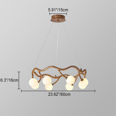 Contemporary Creative Round Tree Branch Hardware Glass 6/8/10/12 Light Chandelier For Living Room