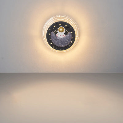 Contemporary Creative Starry Sky Moon Resin Astronaut Round LED Wall Sconce Lamp For Living Room