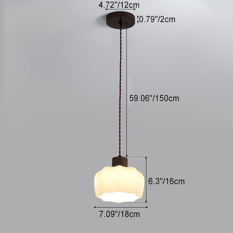 Modern Simplicity Walnut Glass Round Bell Dome 1-Light Pendant Light For Dining Room