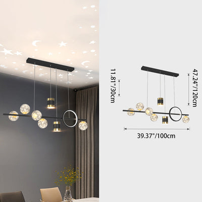 Modern Minimalist Round Ball Long Iron Aluminum Acrylic LED Island Light Chandelier For Dining Room