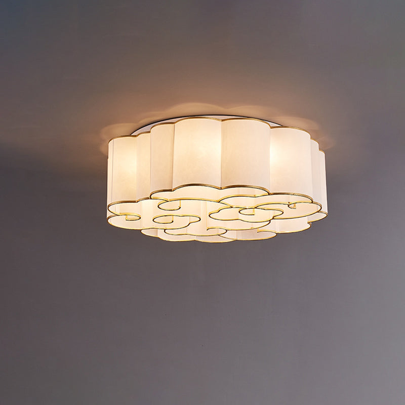 Traditional Chinese Iron Fabric Round Cloud 5/6/7/9/12/13 Light Flush Mount Ceiling Light For Bedroom