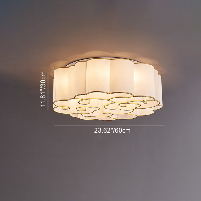 Traditional Chinese Iron Fabric Round Cloud 5/6/7/9/12/13 Light Flush Mount Ceiling Light For Bedroom