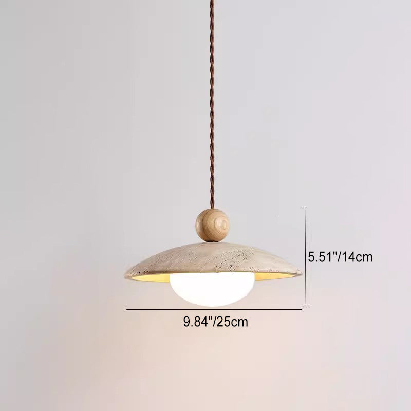 Contemporary Scandinavian Disc Solid Wood Yellow Travertine 1-Light Pendant Light For Living Room