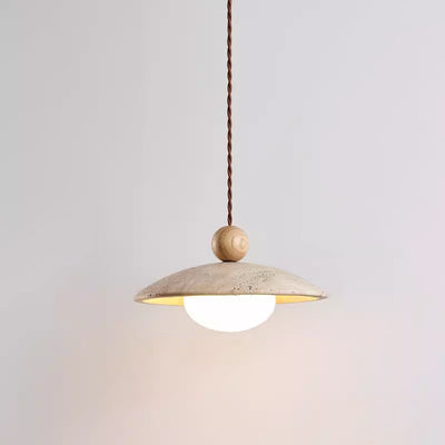 Contemporary Scandinavian Disc Solid Wood Yellow Travertine 1-Light Pendant Light For Living Room