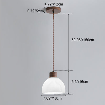 Traditional Japanese Walnut Glass Ball Round Bottle Ribbed 1-Light Pendant Light For Dining Room