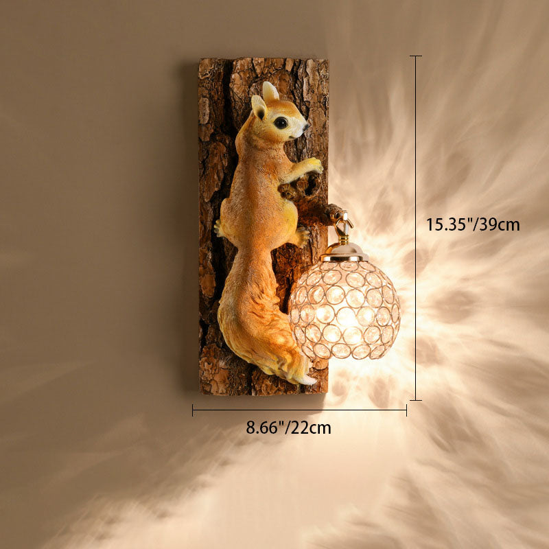 Contemporary Creative Squirrel Resin Crystal 1-Light Wall Sconce Lamp For Bedroom